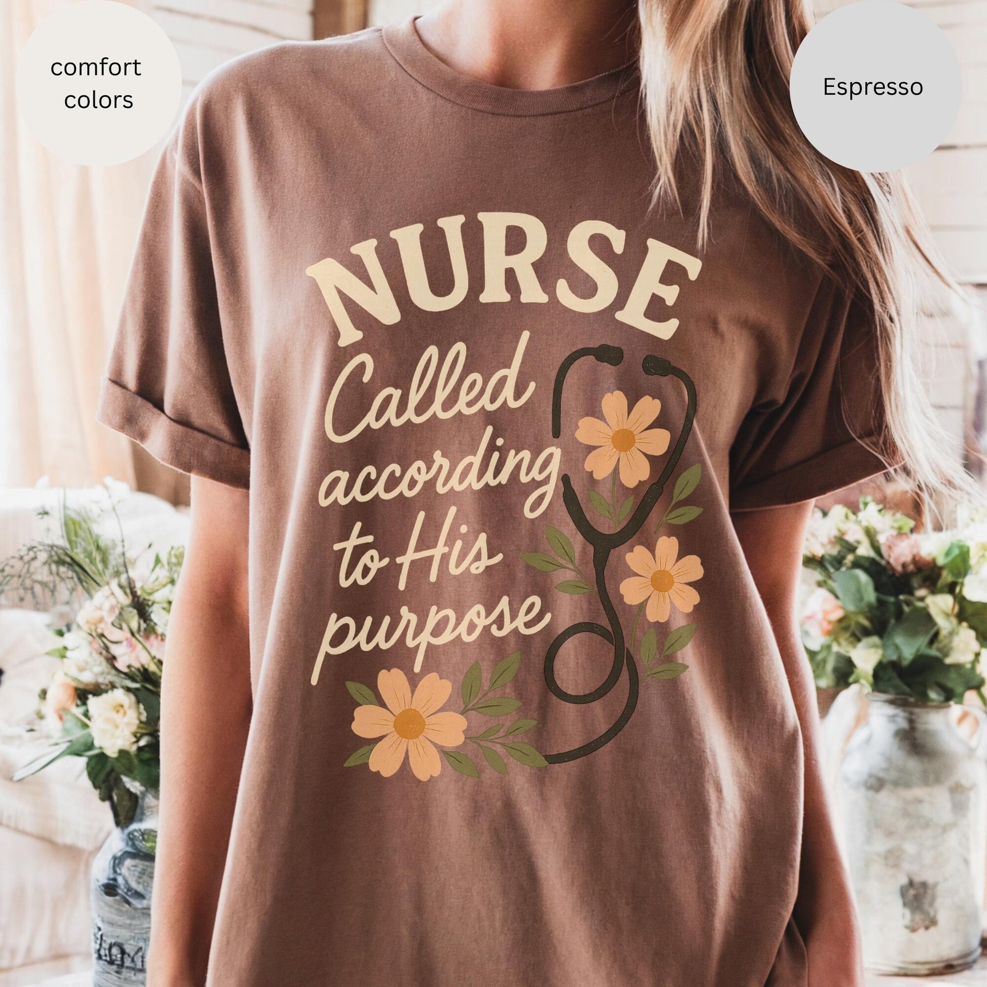 Christian Nurse Comfort T-Shirt, Unisex Tee for Healthcare Workers, Inspirational Faithful Apparel with Floral Design