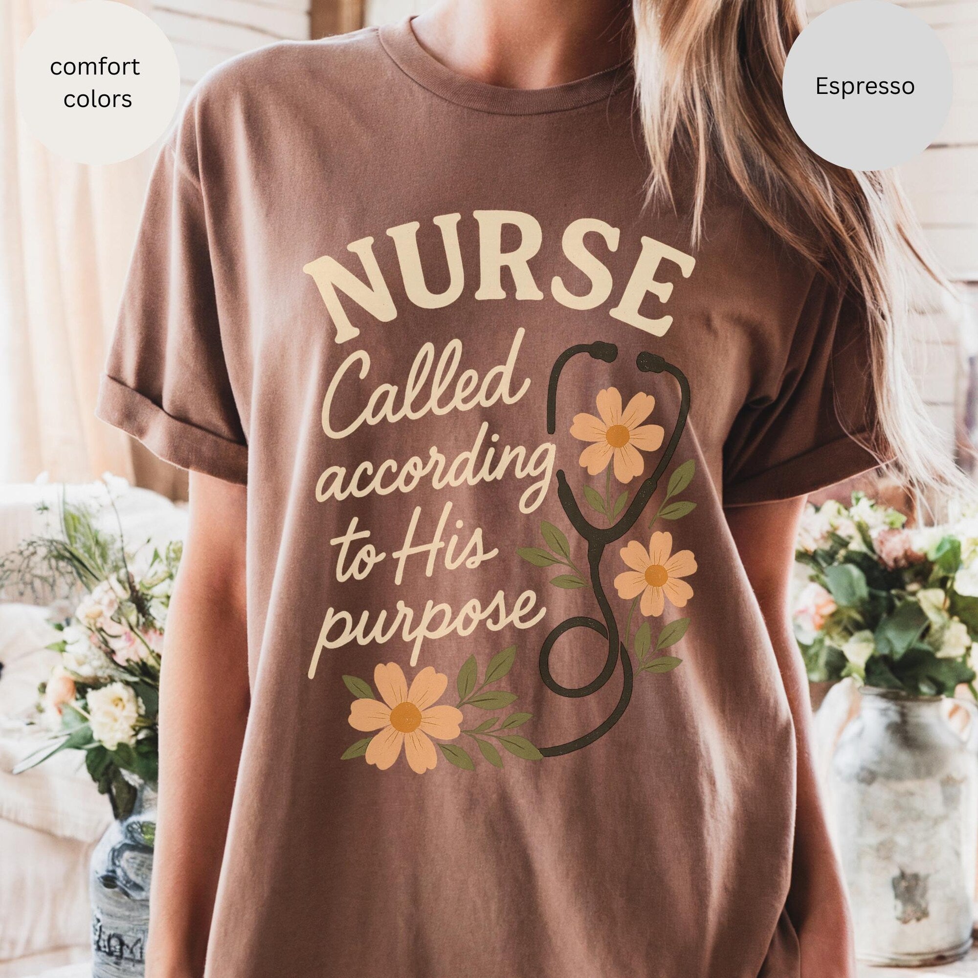 Christian Nurse Comfort T-Shirt, Unisex Tee for Healthcare Workers, Inspirational Faithful Apparel with Floral Design