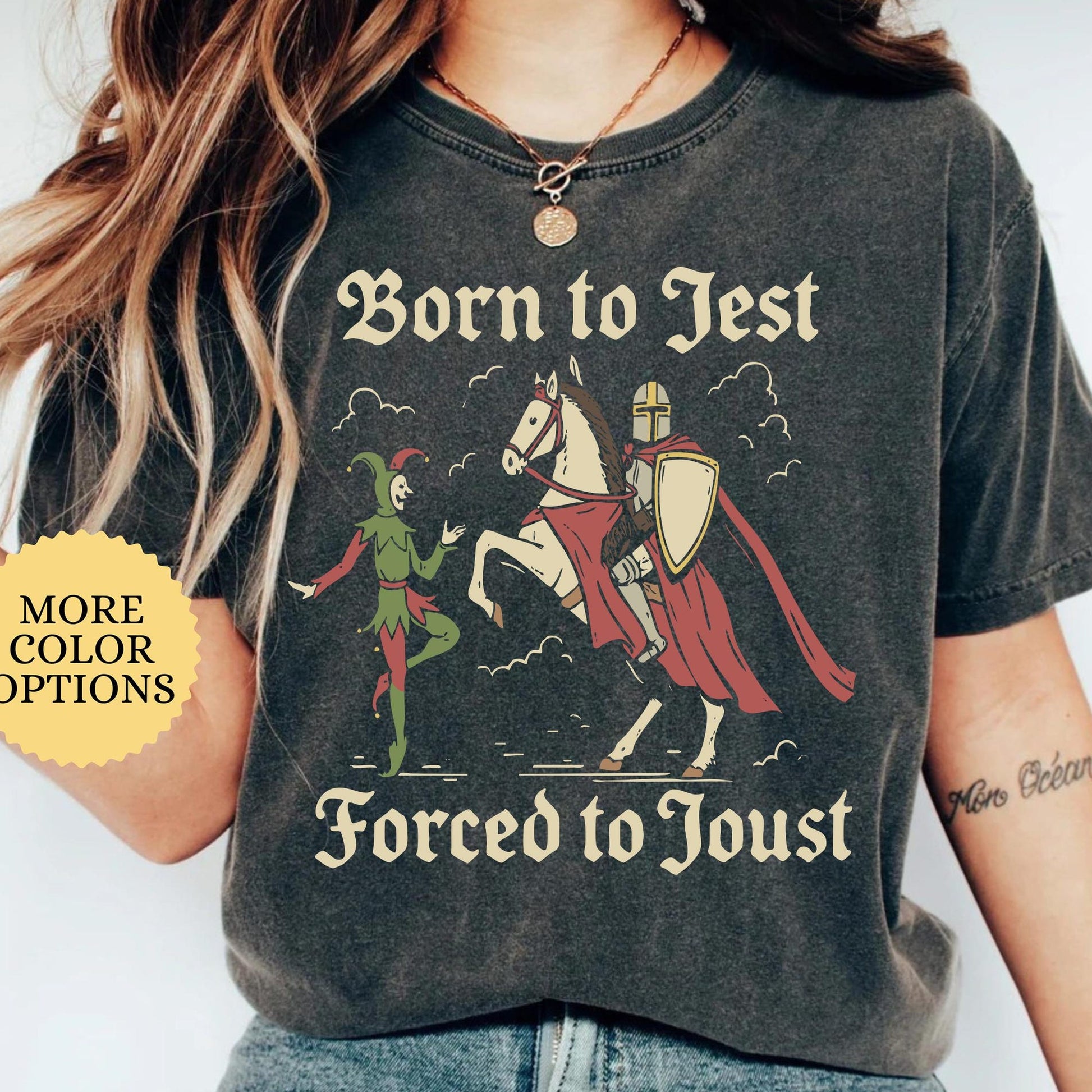 Humorous Jester Knight Jousting Comfort Colors Graphic Tee Sarcastic Medieval