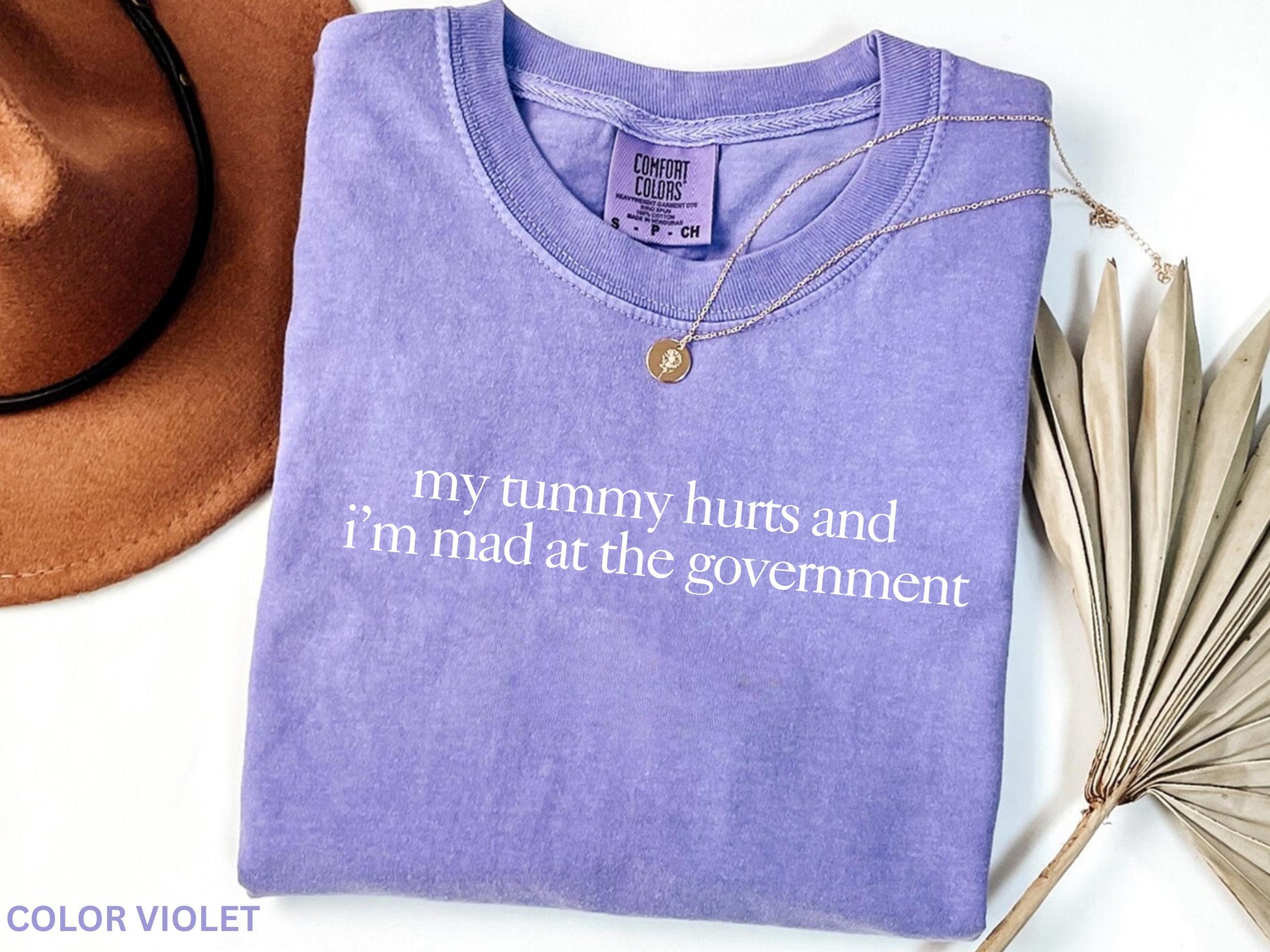 Funny Sarcastic "My Tummy Hurts" Government Quote Comfort Colors for Trendy Style
